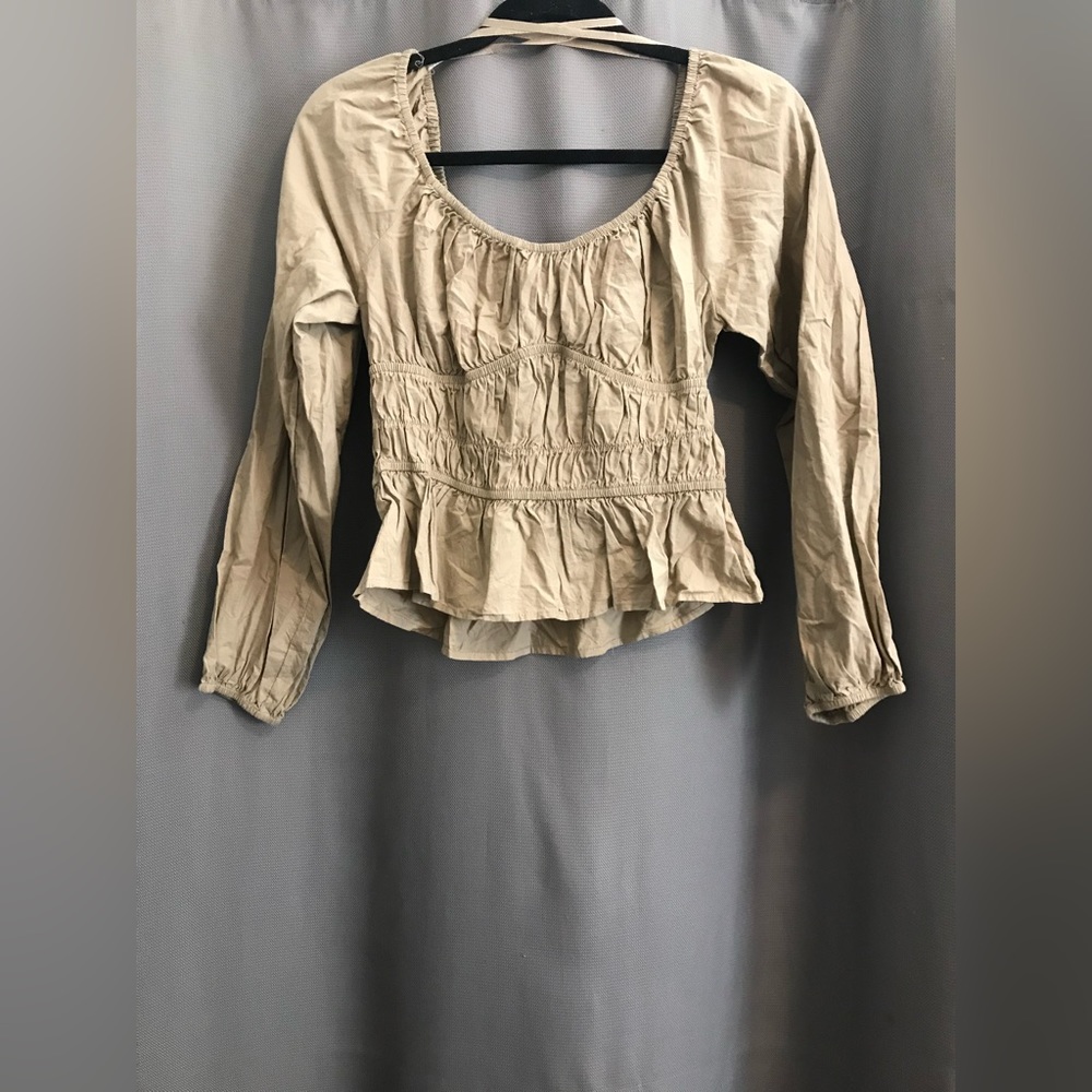 Sim&Sam long sleeve tan ruched crop top size medium